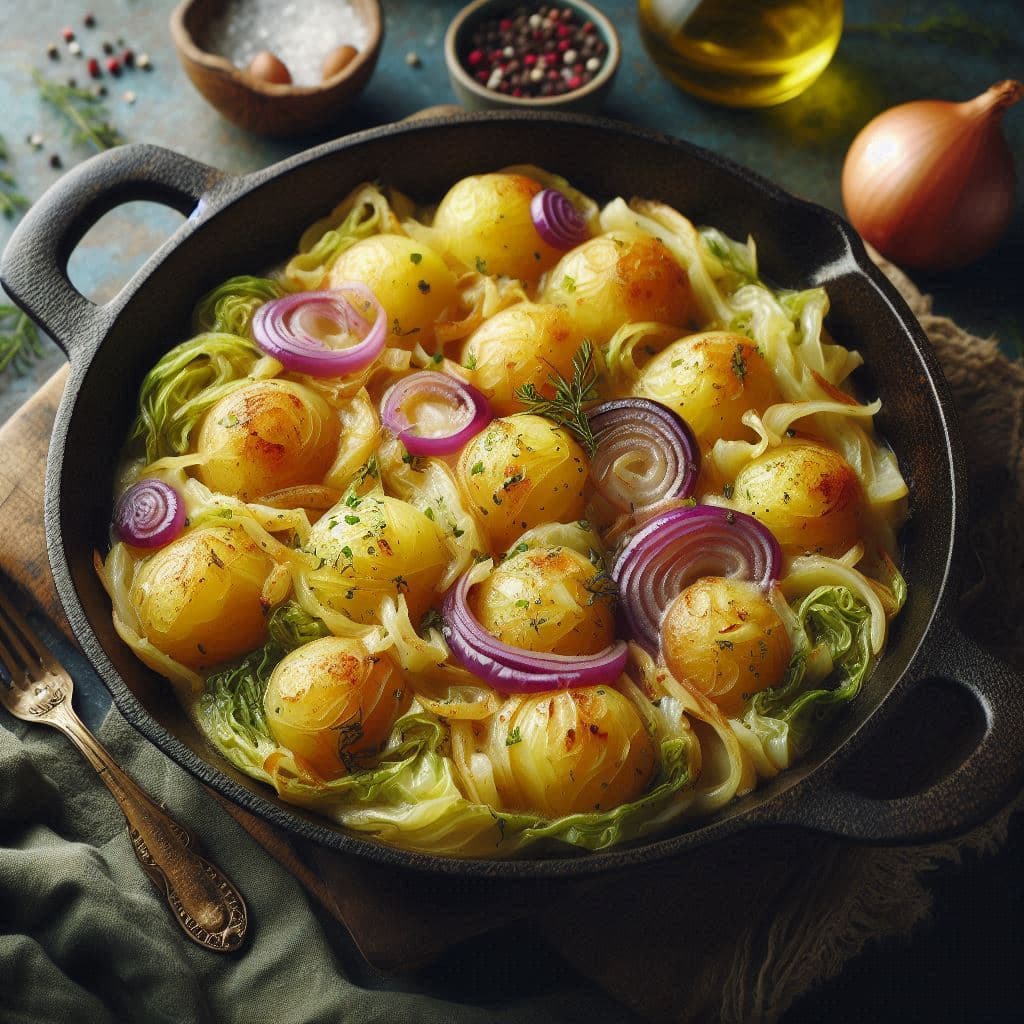 Картофель с капустой в сковороде