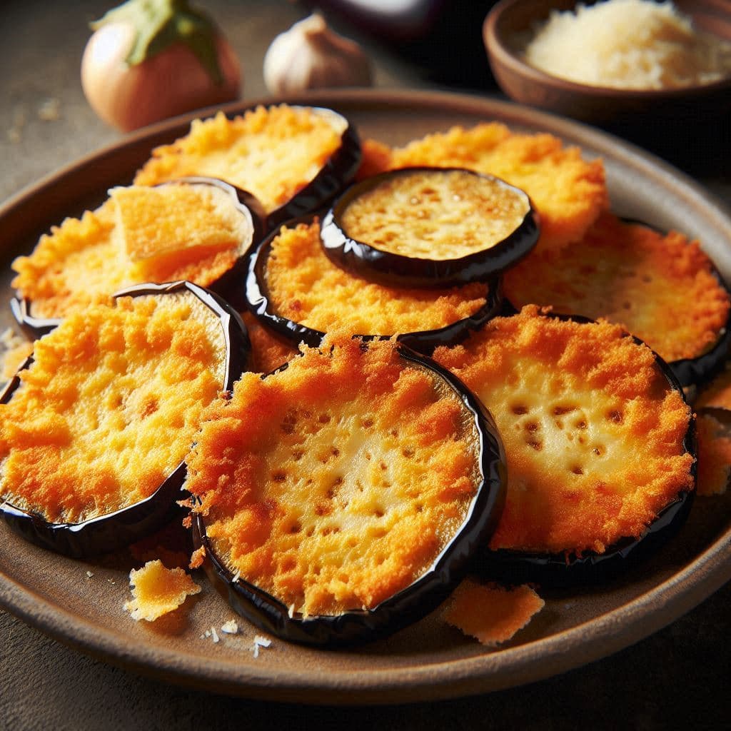 Хрустящие баклажанные кружочки с сырной корочкой