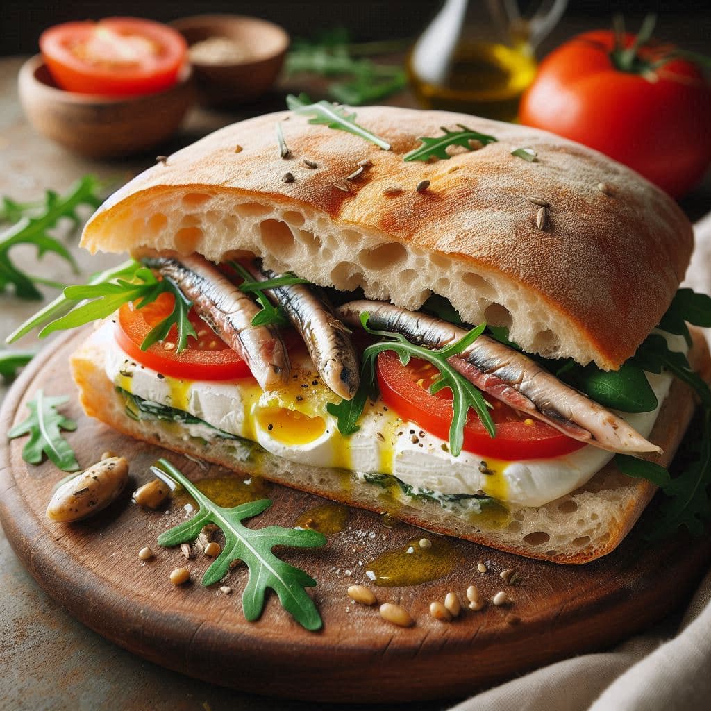 Фокачча с бурратой и анчоусами