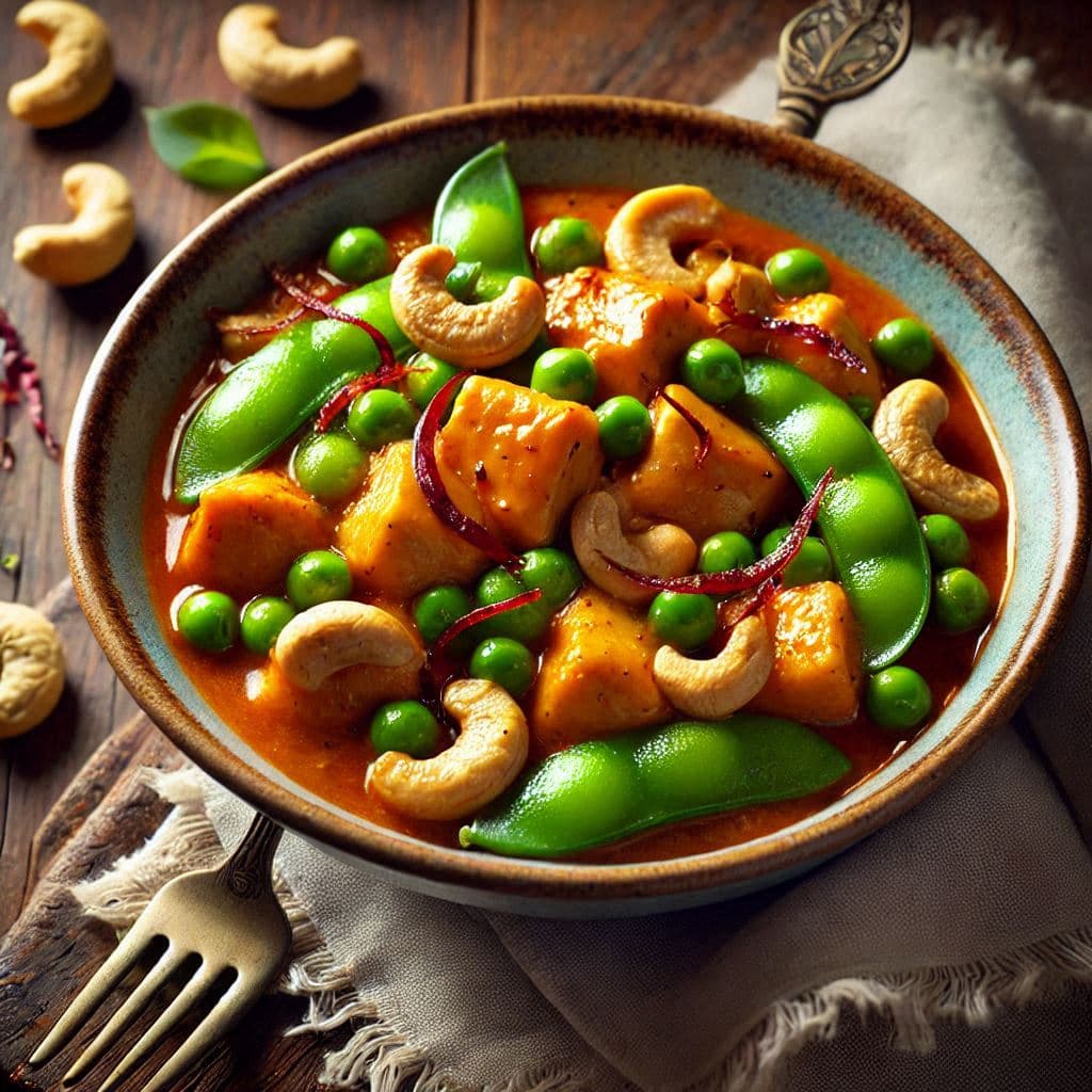 Нежная курица с кешью и хрустящим горошком