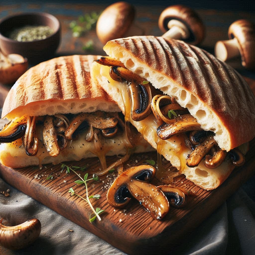 Панини с грибами, луком и пекорино