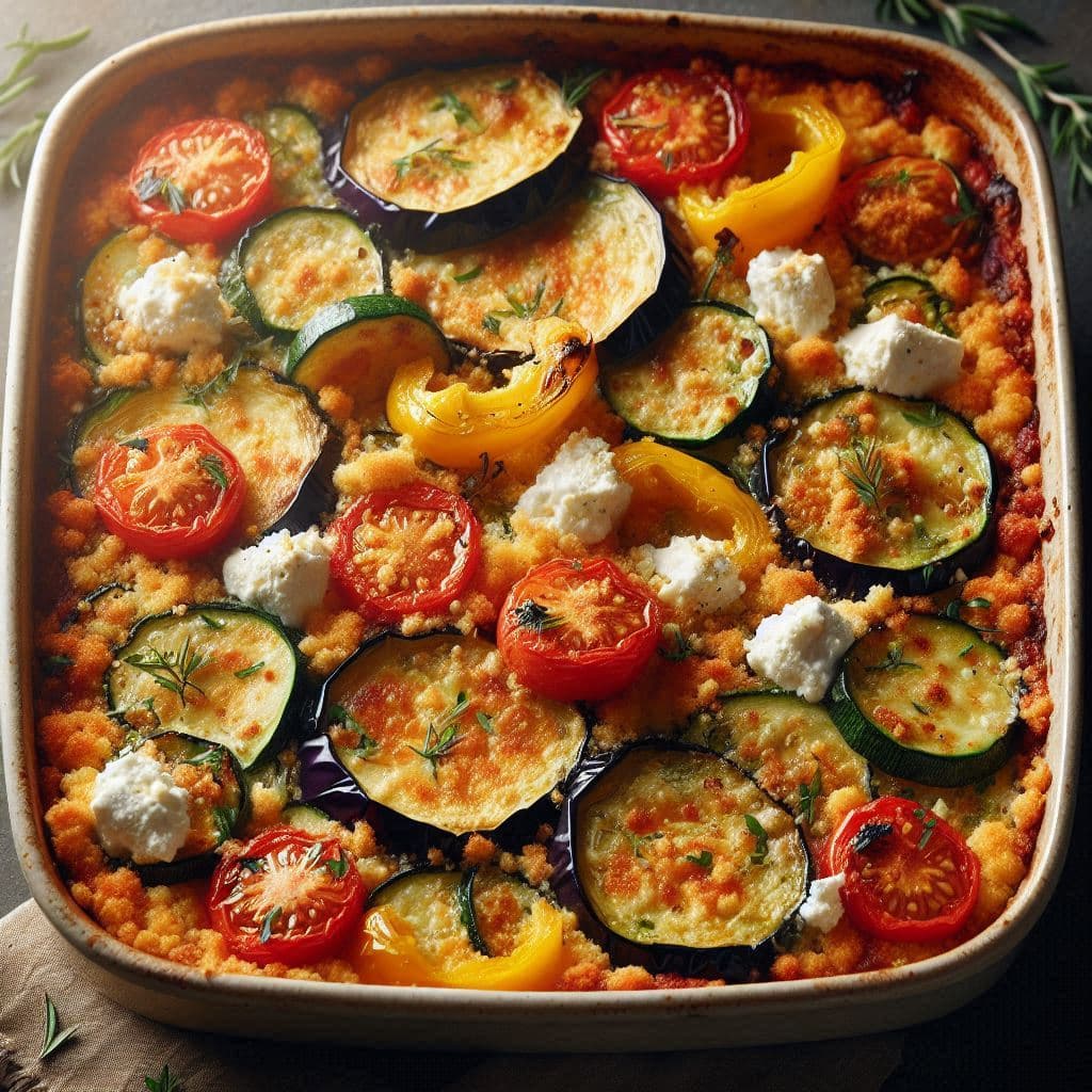 Провансальская запеканка с овощами, травами и козьим сыром