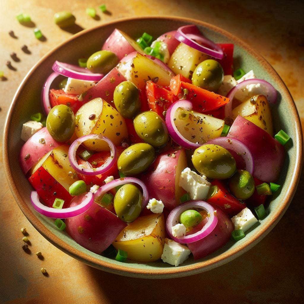 Картофельный салат по-гречески с тёплыми нотками лета