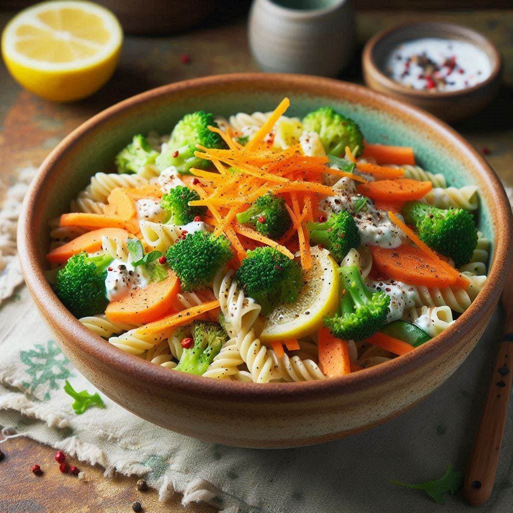 Пряный салат с пастой и брокколи